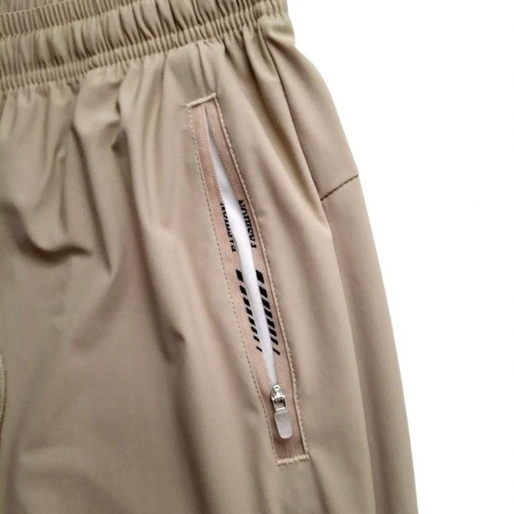 Fashion Womens‎ Joggers Active Pants Medium Beige Zip Pockets Stretch Unbranded